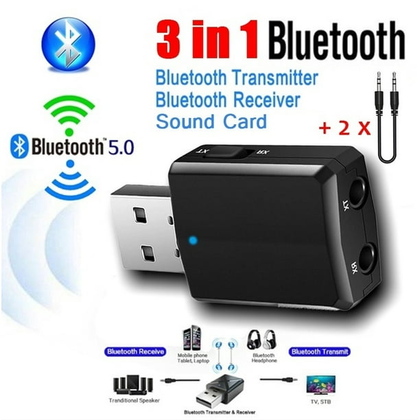 3-in-1 Bluetooth Receiver Transmitter Mini Stereo Bluetooth 5.0 Audio AUX  RCA USB 3.5mm Jack For TV PC Car Kit Wireless Adapter Color:black 
