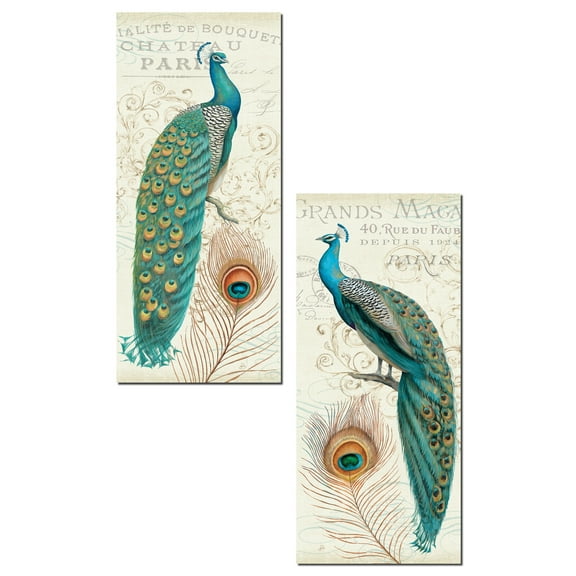 Gango Home Decor Peacock Poster, 8" x 18", Set of 2