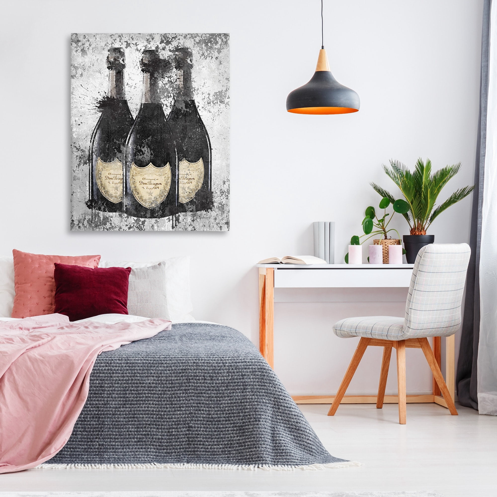 Stupell Industries Champagne Bottles Grey Gold Ink Illustration Canvas Wall Art by Amanda Greenwood