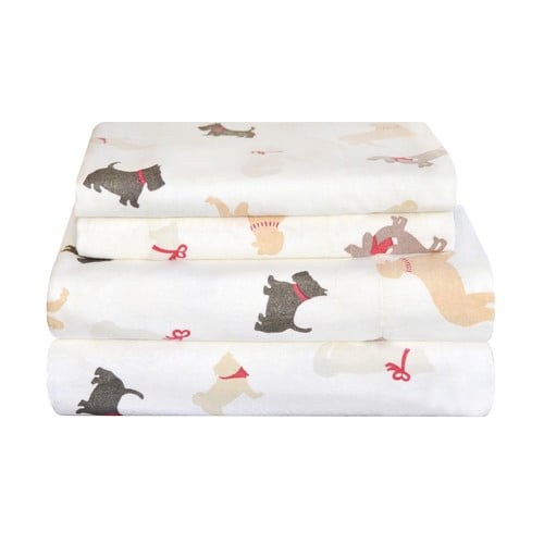 Pointehaven Winter Dogs Flannel Sheet Set