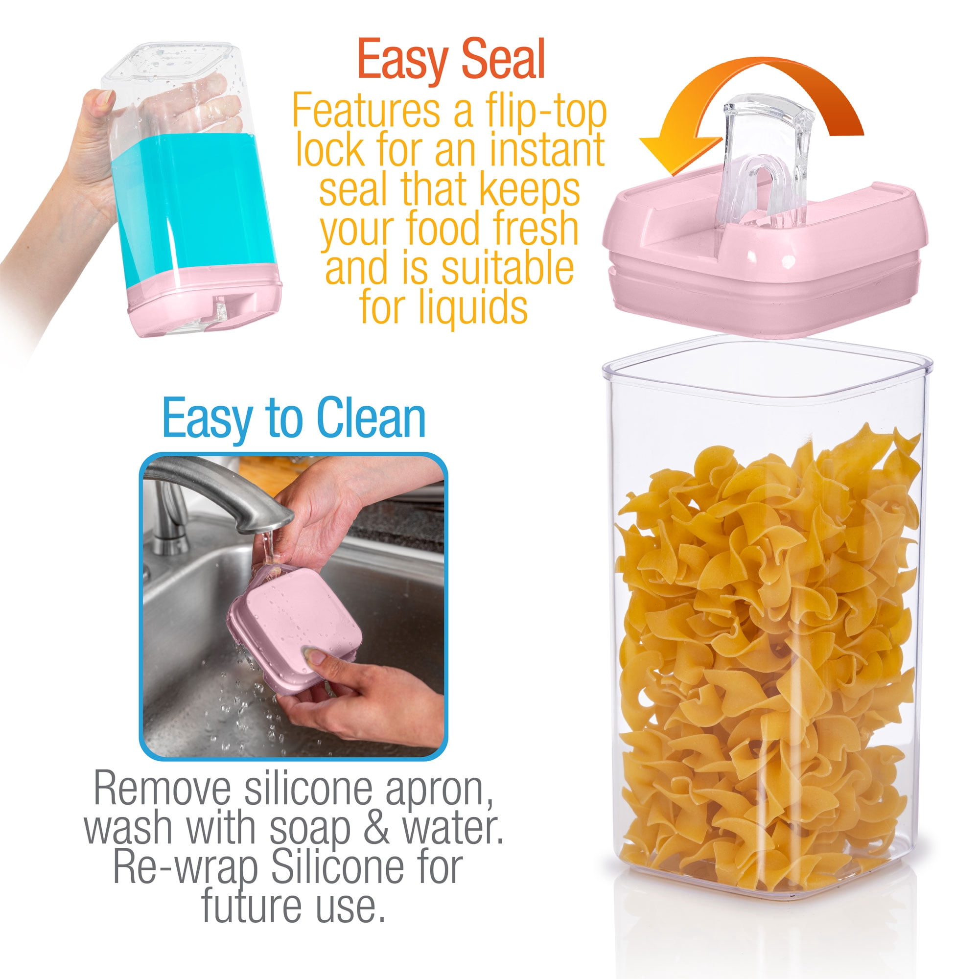 Cheer Collection Airtight Food Storage Containers Includes Dry Erase Marker and Labels, Set of 7 - Pink