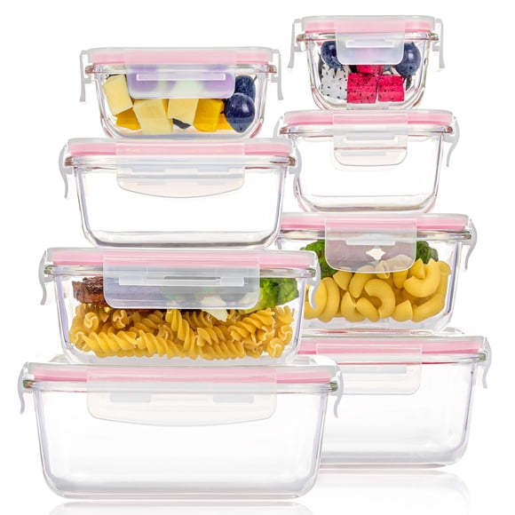 Recipientes de vidrio para almacenamiento de alimentos Vtopmart, paquete de 8 tapas herméticas