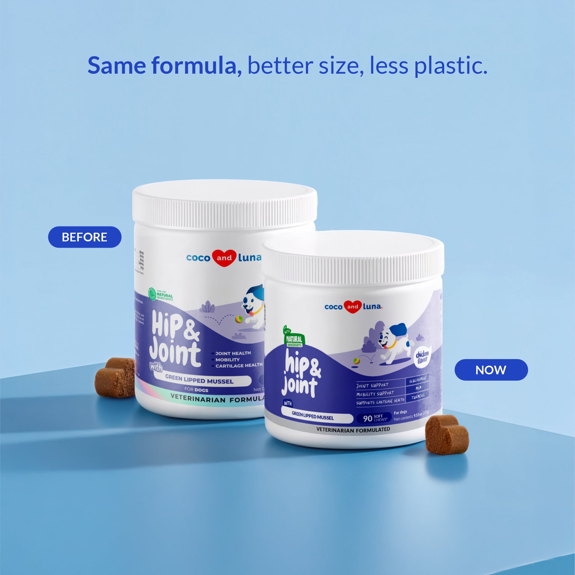 Coco and Luna Hip & Joint Supplement for Dogs - 90 Soft Chews - with Green Lipped Mussel, Glucosamine, Turmeric, Fish Oil, MSM and Yucca Schidigera (Soft Chews)