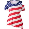 thumbnail image 3 of OAVQHLG3B 4th of July Outfits for Women American Flag T Shirt O-Neck Short Sleeve Patriotic Shirts Strap Cold Shoulder T-Shirt Tops, 3 of 5