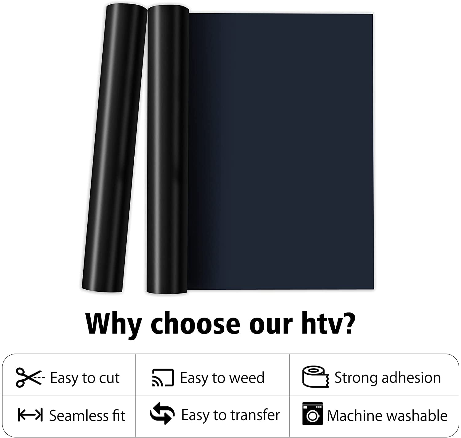 A-sub HTV Vinyl Rolls Black 12x8ft Iron on HTV Vinyl for T-shirts , Heat Transfer Vinyl Rolls for Heat Press Cricut