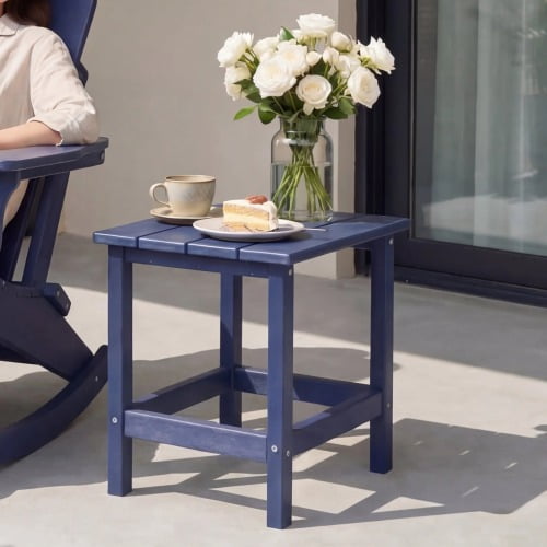Adirondack Square Recycled HDPE Outdoor Side Table, Blue All-Weather Patio End Table for Backyard, Pool, Porch, Garden, Lawn