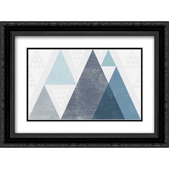 Mod Triangles I Blue 2x Matted 24x18 Black Ornate Framed Art Print by Mullan, Michael