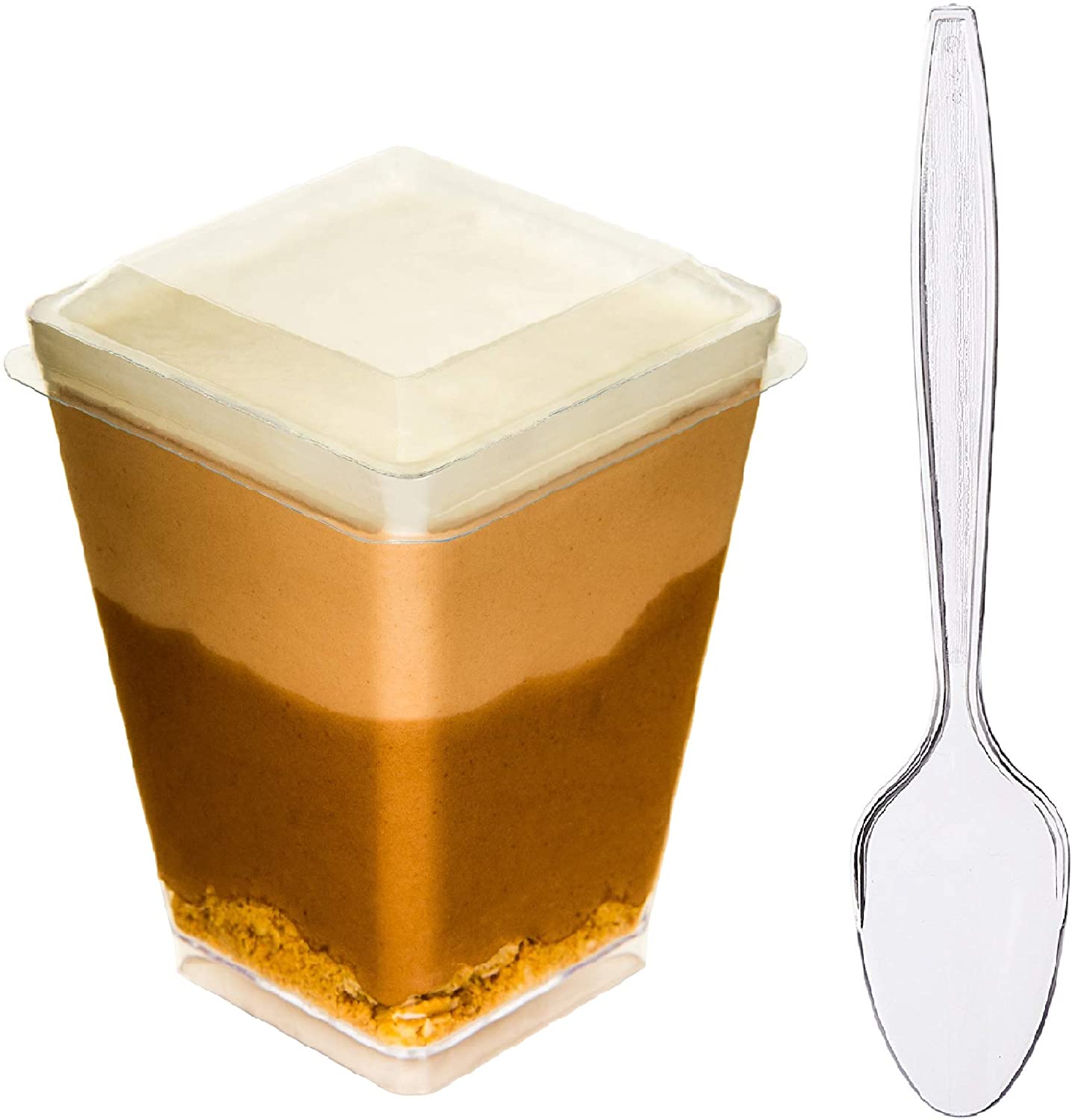 40 x 5 oz Mini Dessert Cups with Lids and Spoons, Square Large Clear