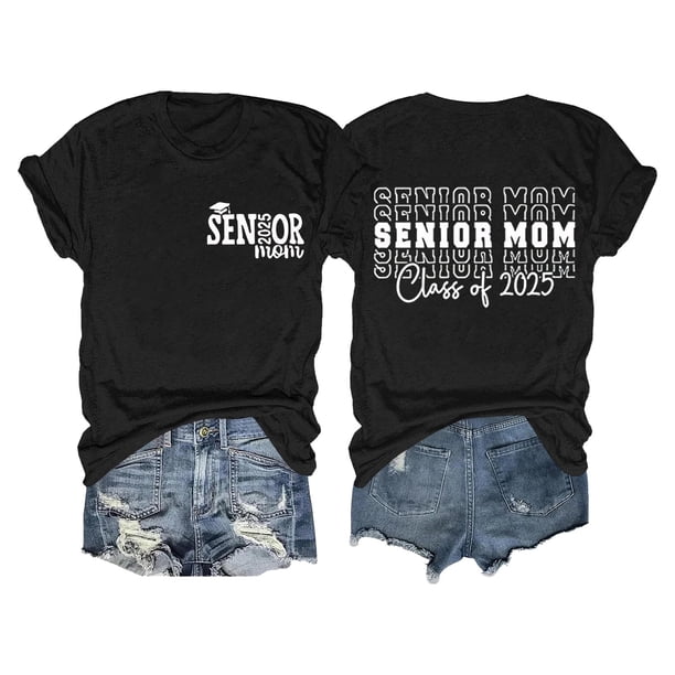 Camiseta de graduación para madres mayores - Promoción de 2025, poliéster-algodón, tallas S-XXL, manga corta, estampado divertido