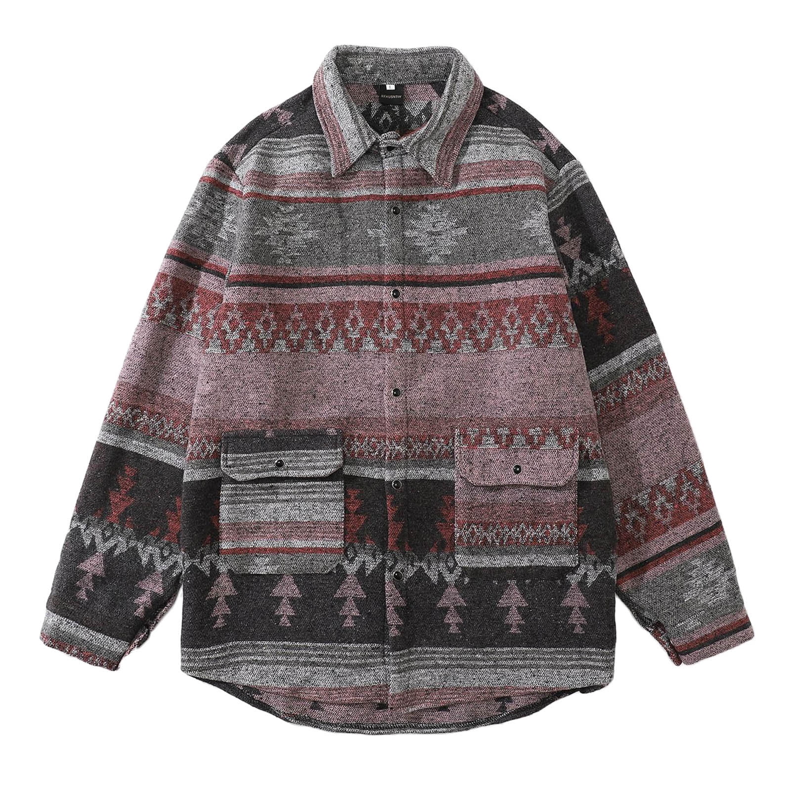 Aompmsdx Mens Autumn And Winter Retro Ethnic Street Sanding Coat Fabric