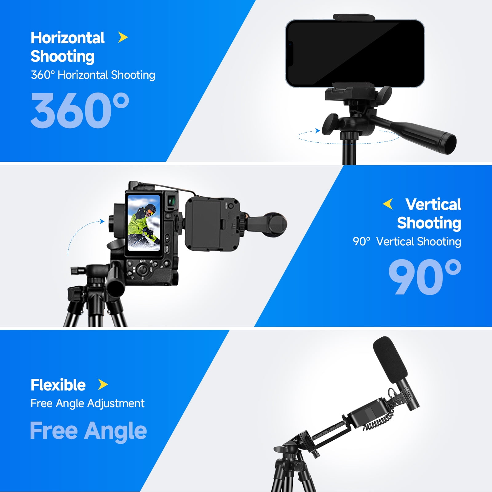 Selfie Stick Phone Tripod Vlogging Kit with Wireless Remote Microphone LED Light Rotating Phone Holder for Live Stream, Instagram TikTok, YouTube, Tripod for iPhone, Android & Cameras