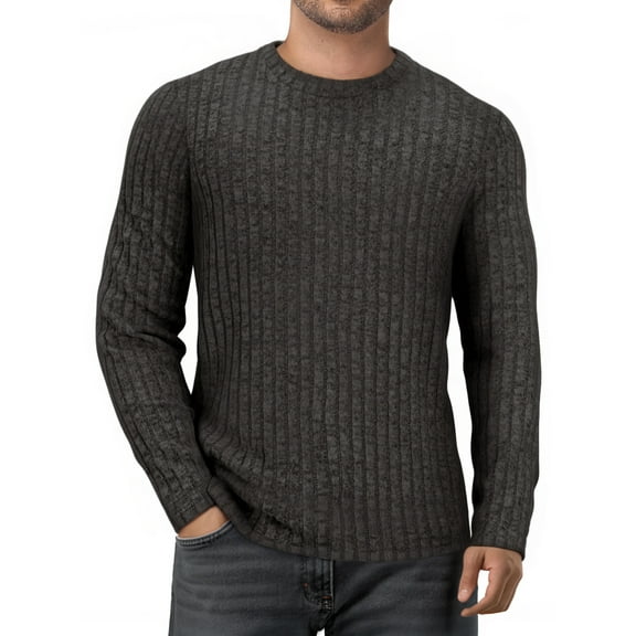 OALUXE Ribbed Long Sleeve Shirts for Men Crewneck Undershirts Thermal Basic Tops