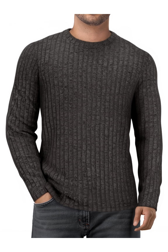 Ribbed Long Sleeve Shirts for Men Crewneck Undershirts Thermal Basic Tops