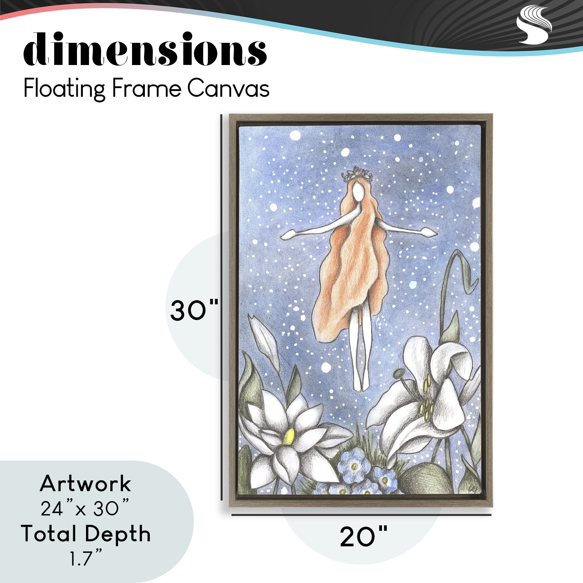 Mystical Garden Fairy Sparkle Brown Framed Floater Canvas Wall Art, design by Cecilia Battaini