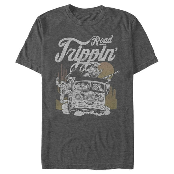 Men's Teenage Mutant Ninja Turtles Distressed Road Trippin' Graphic Tee Charcoal Heather Large