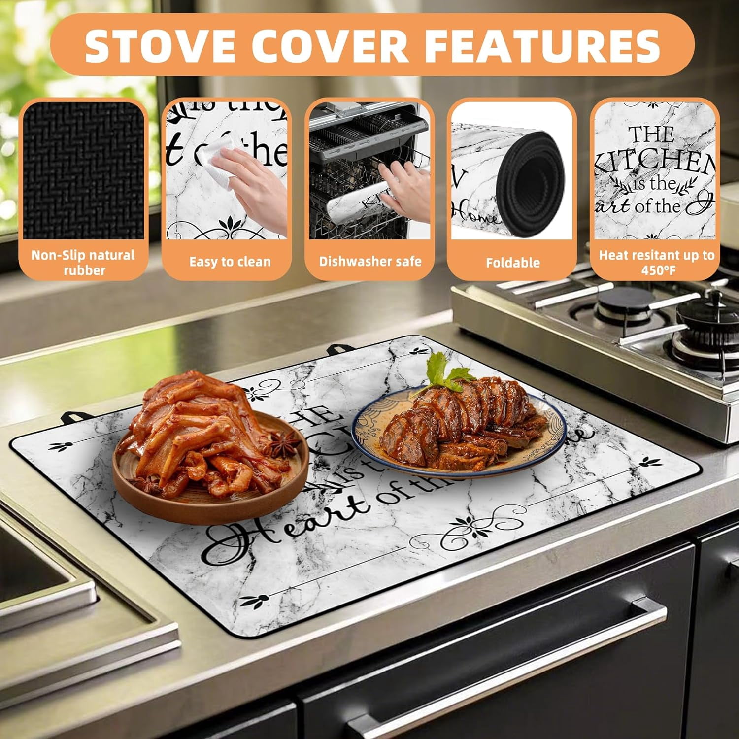 Stove Top Covers for Electric Stove, Foldable Heat Resistant Anti-scratch Glass Induction Cooktop Protector, Oven Cover, Dish Drying Mat, Range Cover, 28.5x20.5 inch, Extra Thick Rubber Mat