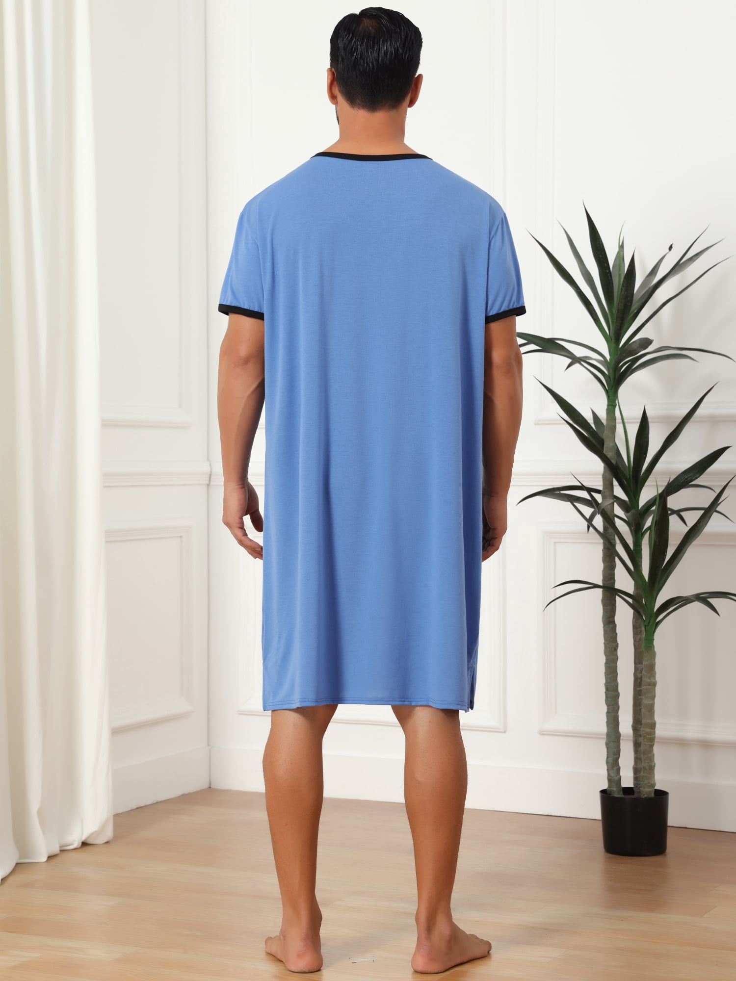 DARING DIVA Men's V-Neck Colorblock Trim Short Sleeve Chest Pocket Pajama 2XL Light Blue