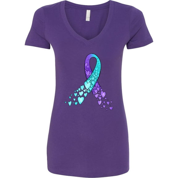 Inktastic Suicide Prevention Ribbon with Blue and Purple Hearts Women's V-Neck T-Shirt