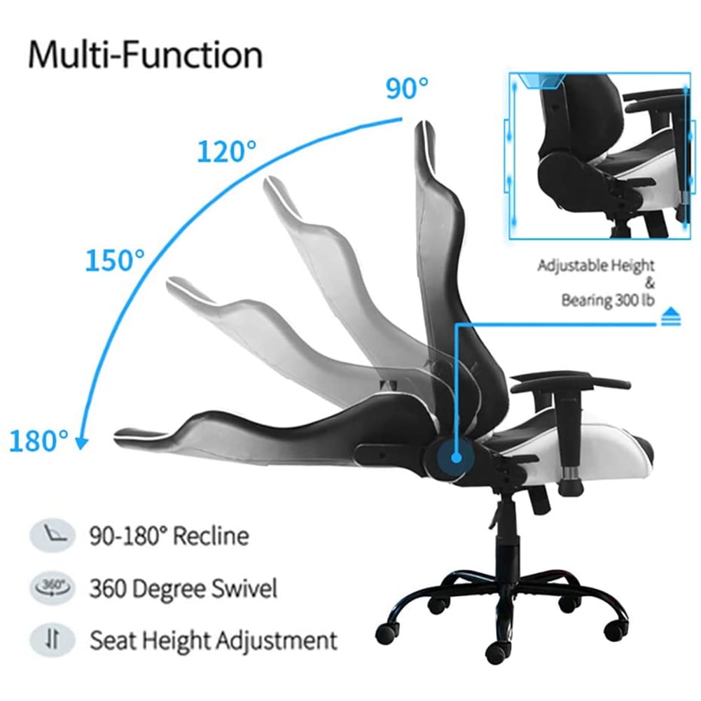 Kepooman Gaming Chair Computer Game Chair Office Chair Ergonomic High Back PC Desk Chair, Height Adjustment Swivel Rocker with Headrest and Lumbar Support Lumbar Pillow, White Kepooman Gaming Chair Computer Game Chair Office Chair Ergonomic High Back PC Desk Chair, Height Adjustment Swivel Rocker with Headrest and Lumbar Support Lumbar Pillow, White