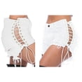 thumbnail image 3 of Women'S Distressed Side Grommet Lace Up Stretchy Denim Shorts Summer Hot Pants Casual Streetwear 198 White L, 3 of 5