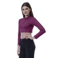 thumbnail image 3 of Moomaya Womens Basic Long Sleeve Solid Crop Tops Zipper Slim Fit Sports Summer T Shirt, 3 of 7