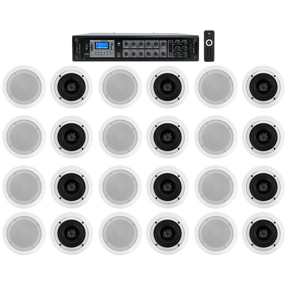 Rockville Commercial Amp 24) 5.25" 2-Way White Ceiling Speakers 4 Hotel/Office