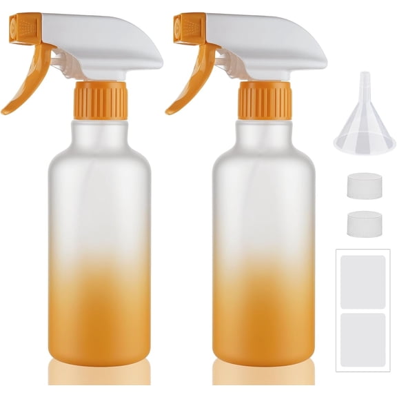 Plastic Bottles 12oz 2 Pack Adjustable Mist/Stream Spraying Heavy Duty Square Water Bottles for Hair, Cleaning Solutions, ,Essential Oils (Yellow)