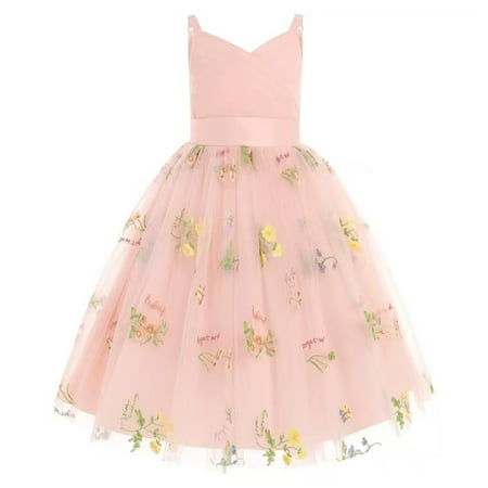 MEZZALL Children s Fashion Embroidered Lace Spaghetti Puffy Dress Birthday Dress Kids 12-14 Years Classic Kids Wear