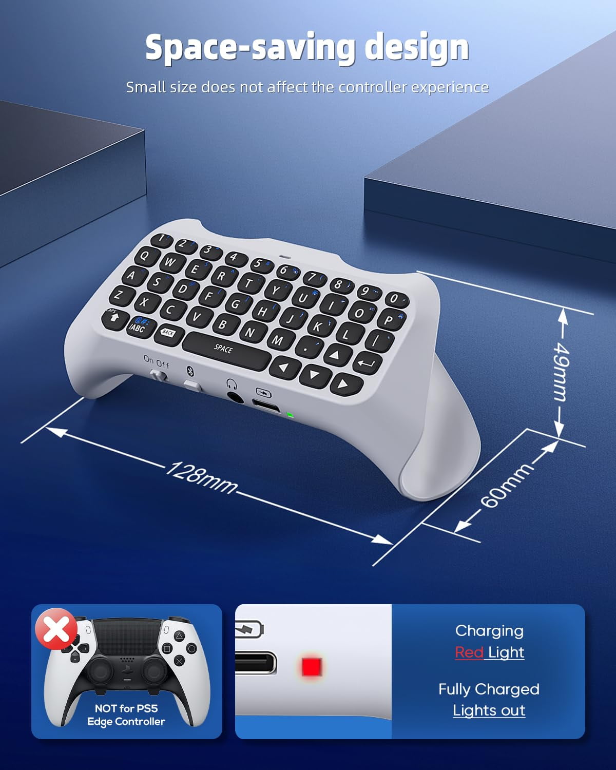 Bluetooth 3.0 Wireless Controller Keyboard for PS5/PS5 Pro,Mini Portable Gamepad Chatpad with Built-in Speaker&3.5MM Audio Jack, Voice Chat Board for Messaging&Gaming Live Chat,White