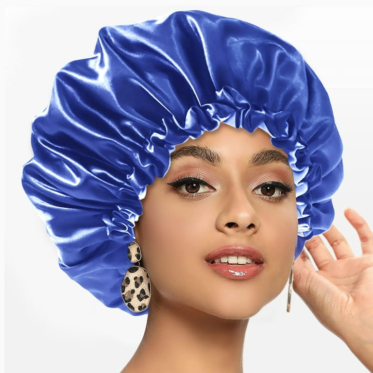 Segmart 2 Pieces Satin Bonnet for Sleeping, Breathable Soft Elastic Band Silk Bonnet for Black Women Natural Hair Care, Reversible Double Layer Large