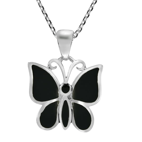 Carefree Mystique Butterfly Black Onyx Sterling Silver Pendant Necklace Female Adult