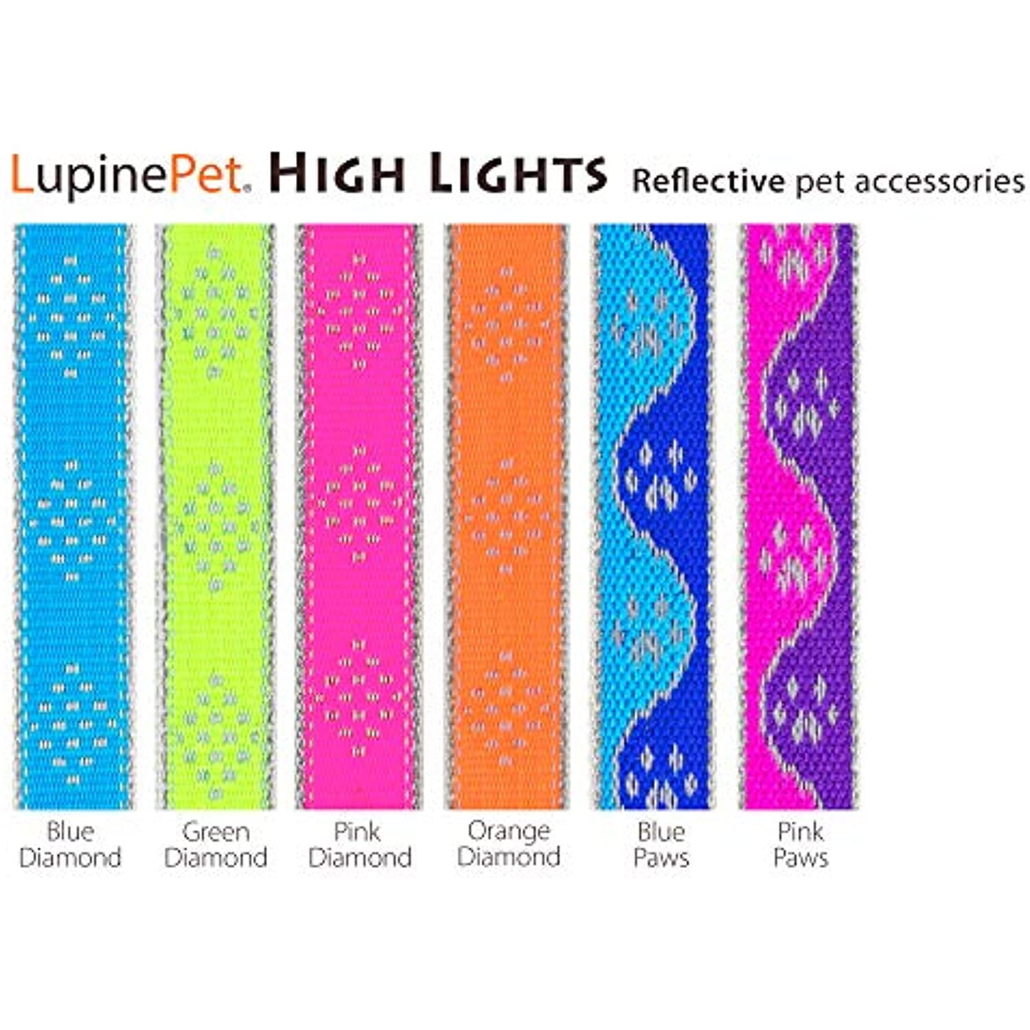 Lupine Reflective Dog Leash 6-Foot by 1/2" Wide Blue Paws