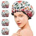 thumbnail image 7 of Shower Caps,Pioneer Flower Floral Print Pattern Waterproof Shower Cap for Women 4 Pieces,Double Reusable Hair Cover for Shower PEVA Elastic Stretch Hem, 7 of 7