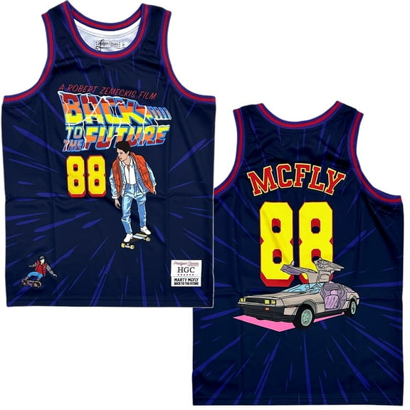Back to the Future Marty McFly Men's Headgear Classics Embroidered Basketball Jersey (Small, Purple)