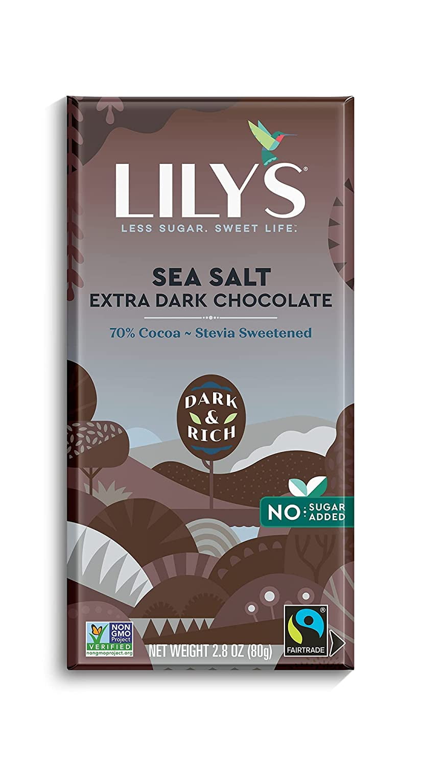 Sea Salt Dark Chocolate Bar by Lily's | Stevia Sweetened, No Added Sugar, Low-Carb, Keto Friendly | 70% Cocoa | Fair Trade, Gluten-Free & Non-GMO | 2.8 ounce, 12-Pack