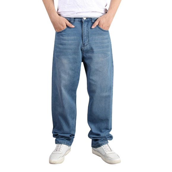 QHFBli Mens Slim Fit Stretch Denim Jeans - Dark Wash Men's Big and Tall Baggy Jeans High Waist Loose Fit Straight Leg Denim Trousers for Casual Streetwear Blue L