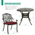 thumbnail image 7 of VIVIJASON 3-Piece Patio Bistro Sets, All-Weather Cast Aluminum Bistro Table Set Outdoor Patio Furniture, Include 2 Cushioned Chairs and 35.2" Round Table, 2" Umbrella Hole, Red Cushion, 7 of 7