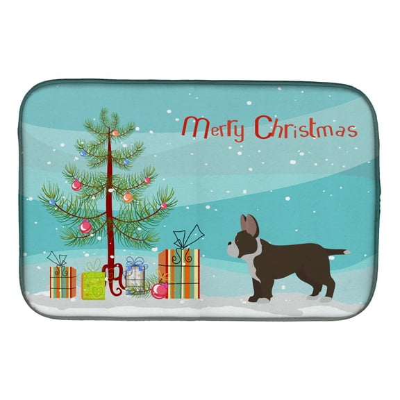 Black French Bulldog Pit Bull Mix Christmas Tree Dish Drying Mat