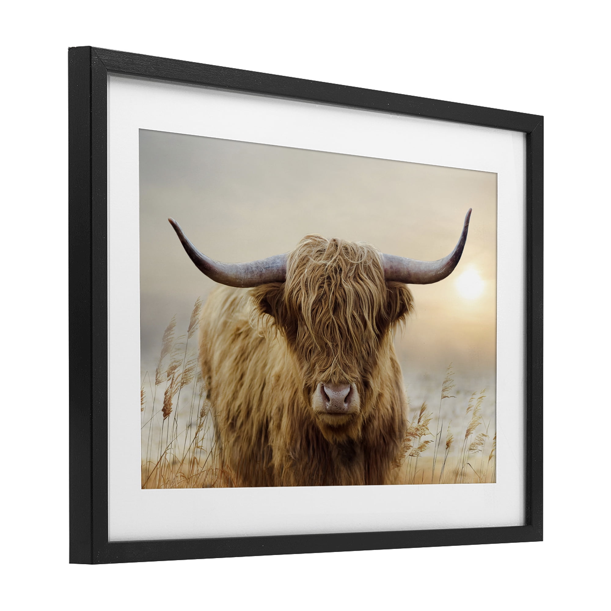 Stupell Industries Highland Cow & Warm Sunset Black Framed Print Under Glass, design by CAD Designs