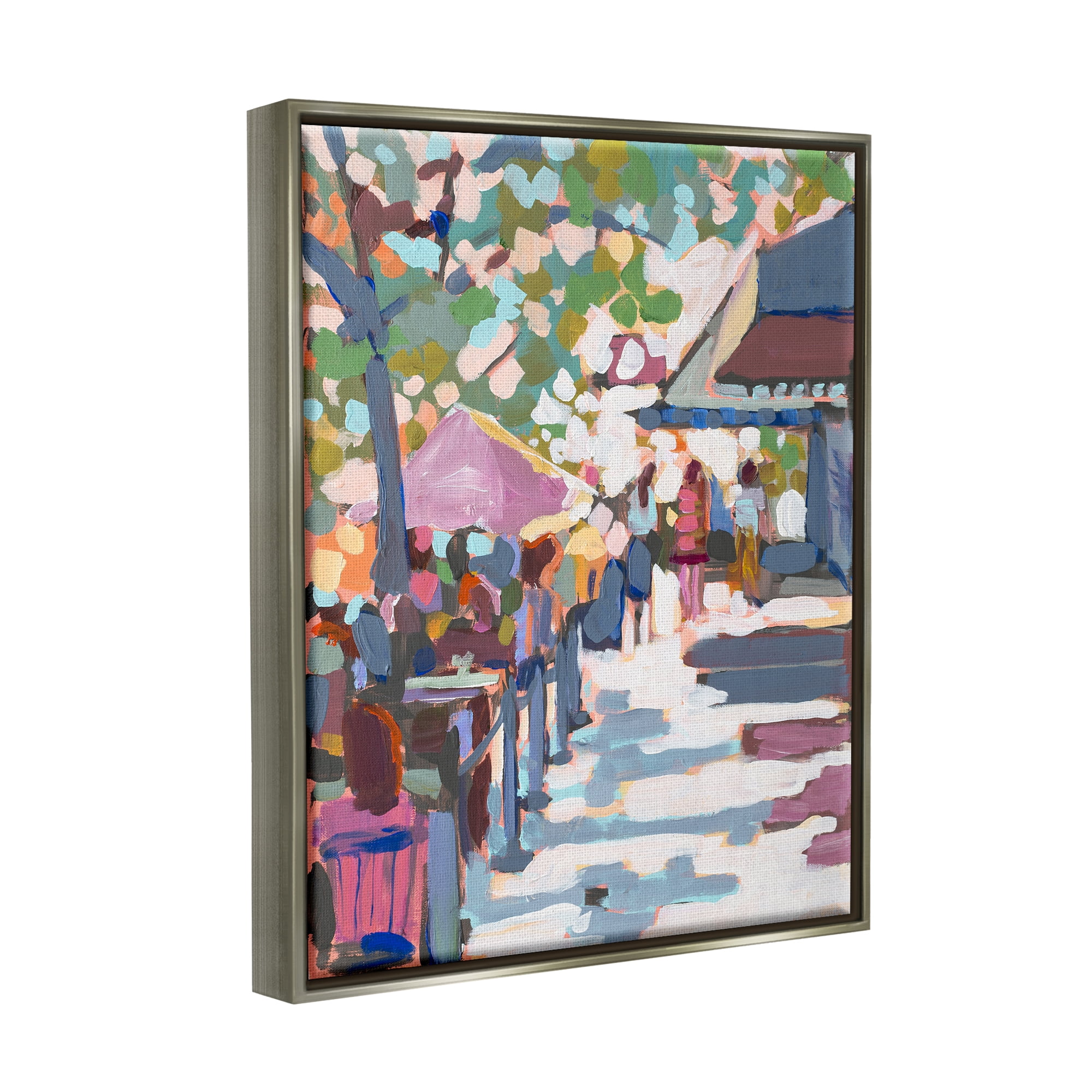 Stupell Industries Abstract City Market Abstract Painting Gray Floater Framed Canvas Art Print Wall Art, 17 x 21