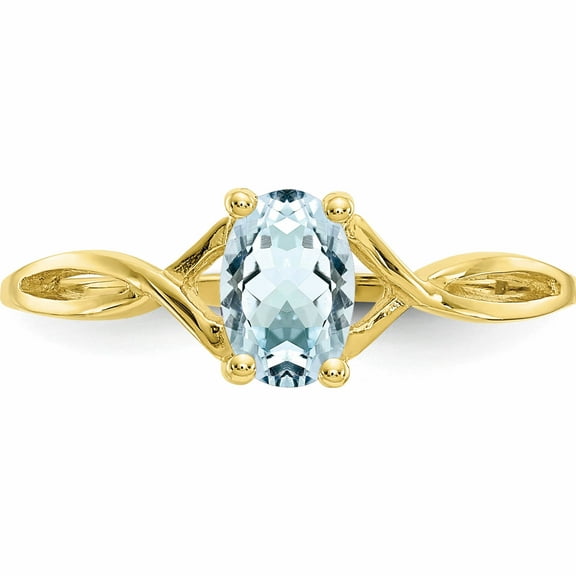10K Yellow Gold Polished Geniune Aquamarine Birthstone Ring (Size 7) Made In India 10xbr228