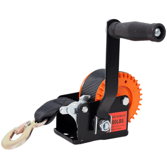 600LBS Hand Winch 19.6FT Strap Two-Way Ratchet 3.1:1 Gear Manual