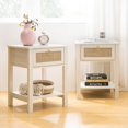 thumbnail image 2 of SICOTAS White Nightstand Set of 2,Rattan Decor Drawer with Brass Knobs Night Stand Wood Bedside Table Boho End Tables Side Tables with Storage Shelf, 2 of 7