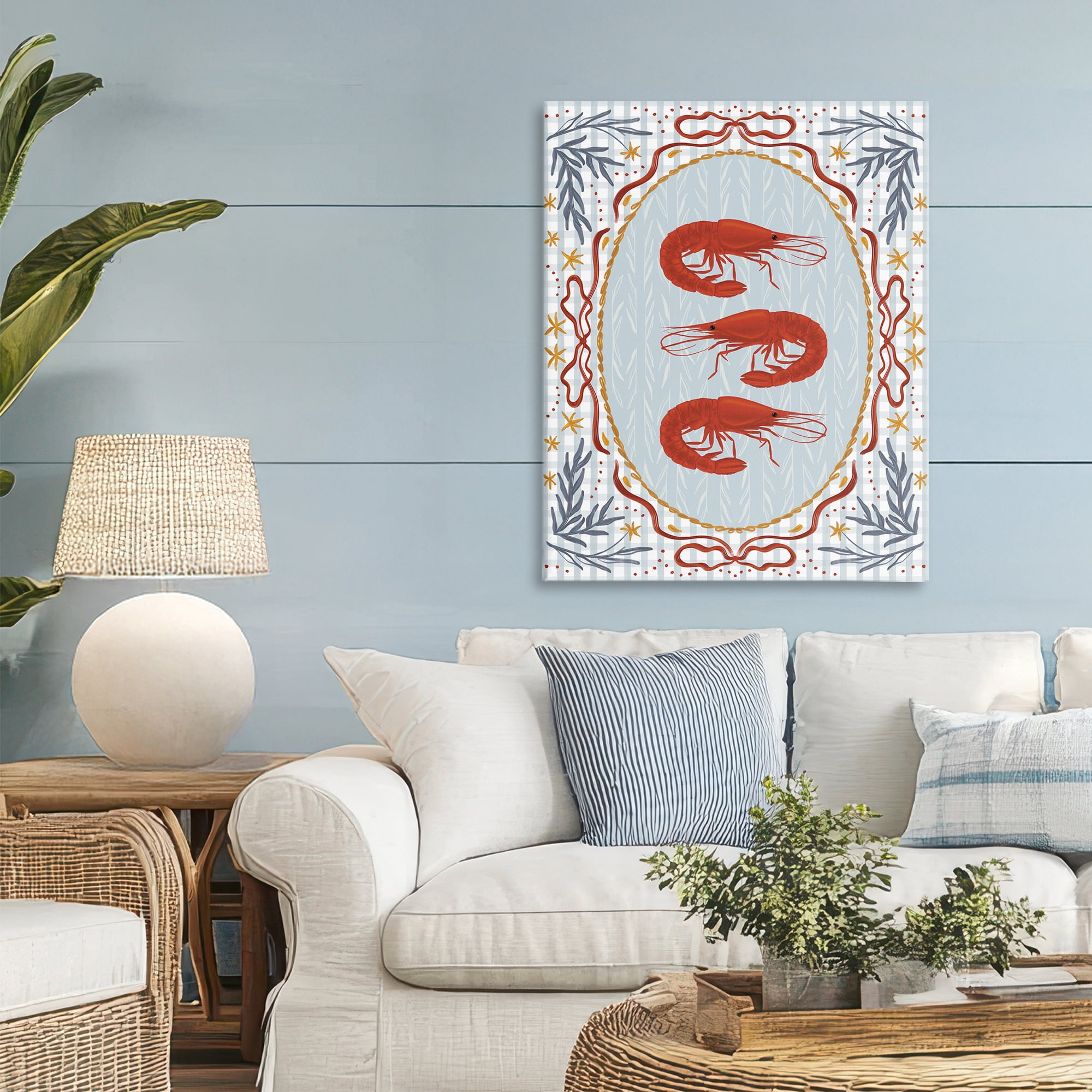Stupell Industries Three Red Prawns on Gingham Canvas Wall Art, design by Vero Illustrates