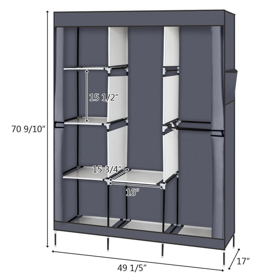 Svebake 71" Portable Wardrobe Storage Organizer with Shelf Closet System, Gray