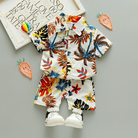 

TAIAOJING Toddler Baby Boys Clothes Summer Trees Flowers Printed Tops+Shorts Pants Outfits Set Beachwear Summer Clothes 3-4 Years