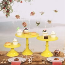 Metal Iron Cake Stand Round Pedestal Dessert Holder Cupcake Display Rack Bakeware for Birthday Wedding (Yellow S)