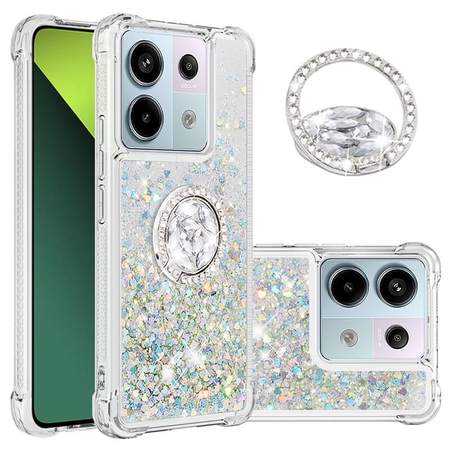 Funda para Xiaomi Redmi Note 13 Pro 5G con Brillo Líquido Flotante, Purpurina, Parachoques y Anillo Giratorio Soporte