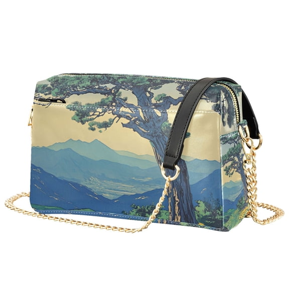 FORMRS Women Crossbody Purse with Chain Strap Vegan Leather Shoulder Handbag, Retro Mountain