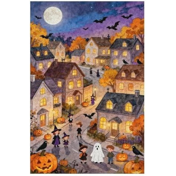 Halloween Town Jigsaw Puzzle, 500 Piece Puzzle for Adults, Challenging Holiday Puzzle for Family Game Nights, Fun and Unique Home Wall Decor, 20.5x15 in